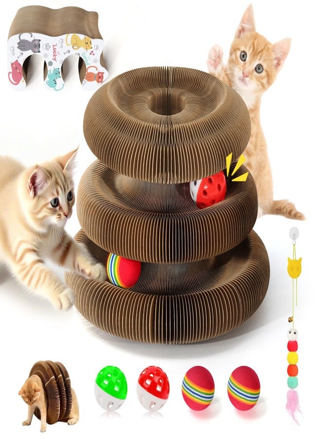 DoubleCare Double Layer Magic Organ Cat Scratcher Board with 4 Interactive Balls and 1 Interactive Cat Feather Toy, Foldable Scratching Pad for Indoor Cats, Magnetic Interactive Organ Toy, Portable Cat Toys - Image 1